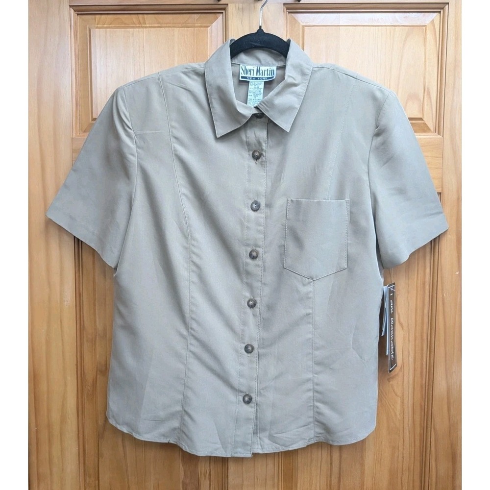 Sheri Martin New York Women's 14 Button-Down Front Shirt Beige Blouse